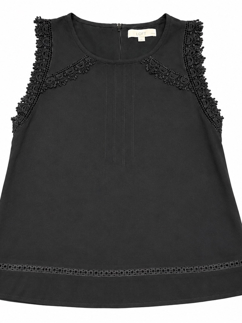 LOFT Petite Black Crochet Lace Trim Sleeveless Blouse MP